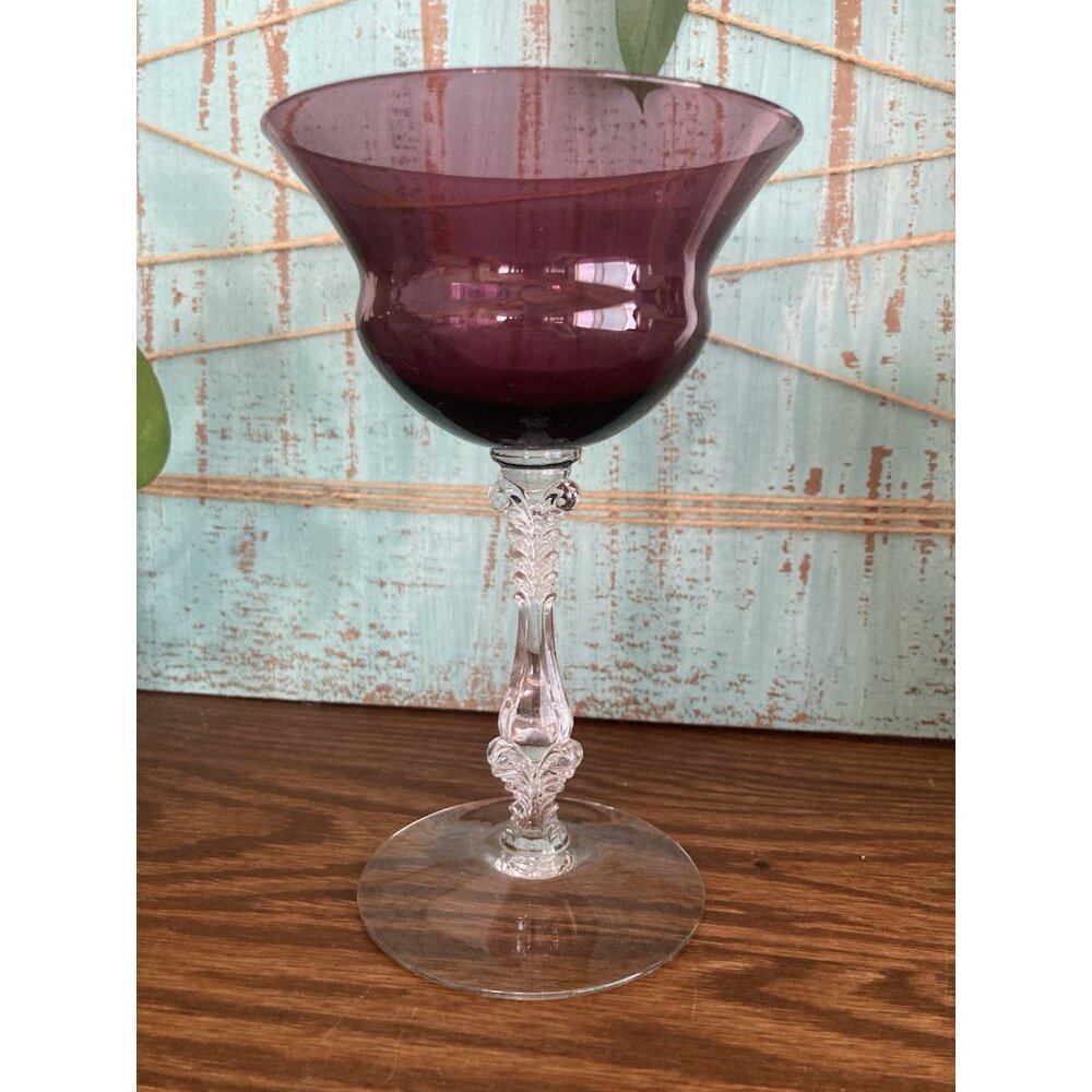Cambridge Amethyst Tall Sherbet Champagne Crystal Purple Glass 1940's VTG